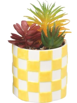 POT FLEUR ARTIFICIELLE DAMIER DOLOMITE JAUNE 10X10X16CM