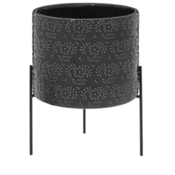 POT SUR PIED CERAMIQUE 3D LUMIERE D HIVER GRIS D.18CM