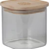 POT VERRE CARRE EMPILABLE COUVERCLE BOIS GRAVE H.10CM