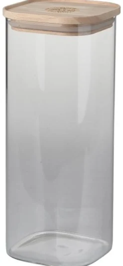 POT VERRE CARRE EMPILABLE COUVERCLE BOIS GRAVE H.30CM