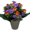 POT VIOLETTES ET BOUTONS ROSES