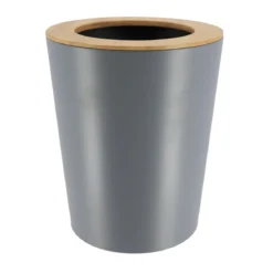 POUBELLE METAL EVASEE COUVERCLE BAMBOU 5L GRIS