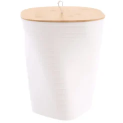 POUBELLE DESIGN GRAND MODELE COUVERCLE BAMBOU BLANC