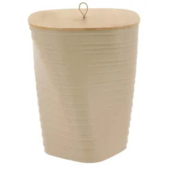 POUBELLE DESIGN GRAND MODELE COUVERCLE BAMBOU BEIGE