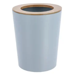 POUBELLE METAL EVASEE COUVERCLE BAMBOU 5L BLEU CLAIR
