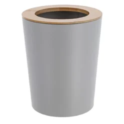 POUBELLE METAL EVASEE COUVERCLE BAMBOU 5L GRIS CLAIR