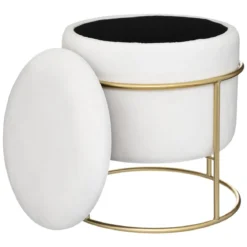 POUF COFFRE VELOURS ELIANE IVOIRE