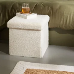 POUF CUBE TEDDY 38X38X38CM CREME MATCHA
