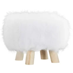 POUF FAUSSE FOURRURE BLANCHE PIEDS 30X24CM