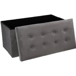 POUF PLIABLE DOUBLE VELOURS GRIS LYSANDRE