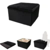 POUF PLIABLE 3 EN 1  TABLE POUF COFFRE NOIR 76X76