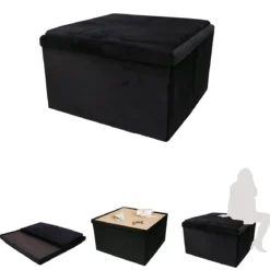 POUF PLIABLE 3 EN 1  TABLE POUF COFFRE NOIR 76X76