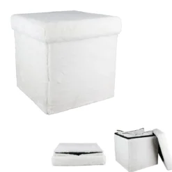 POUF PLIABLE IMITATION FOURRURE BLANC