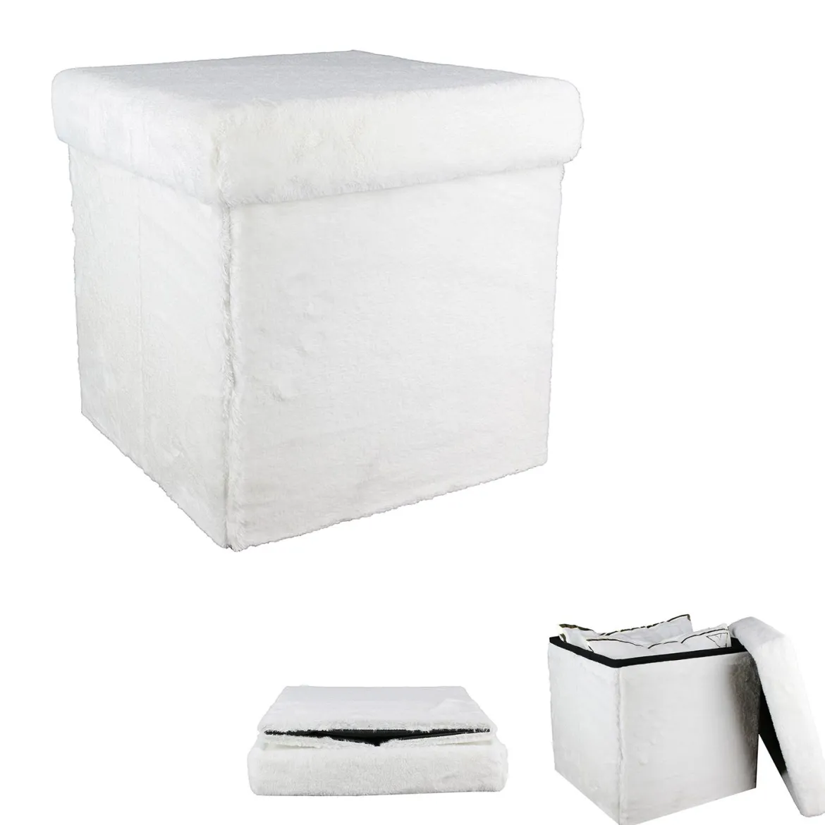 POUF PLIABLE IMITATION FOURRURE BLANC