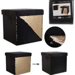 POUF PLIABLE SEQUINS NOIR DORE M4