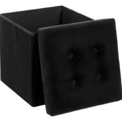 POUF PLIABLE VELOURS NOIR LYSANDRE