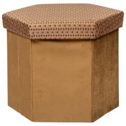 POUF PLIANT VELOURS HEXAGONAL JILING CARAMEL D.40X38CM