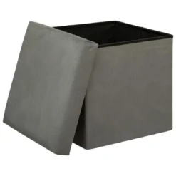POUF PLIANT VELOURS LILOU GRIS D.38X38CM