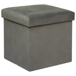 POUF PLIANT VELOURS LILOU GRIS D.38X38CM