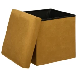POUF PLIANT VELOURS LILOU OCRE D.38X38CM