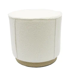 POUF ROND BOUCLETTE BASE EFFET BOIS H.36CM