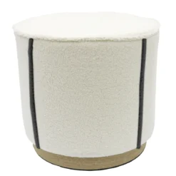 POUF ROND BOUCLETTE ET LISERET NOIR BASE EFFET BOIS H.36CM