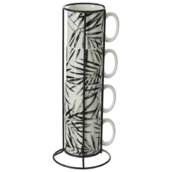 RACK 4 MUGS FLORAL GREEN 24CL