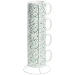 RACK 4 MUGS FLORAL GREEN 24CL