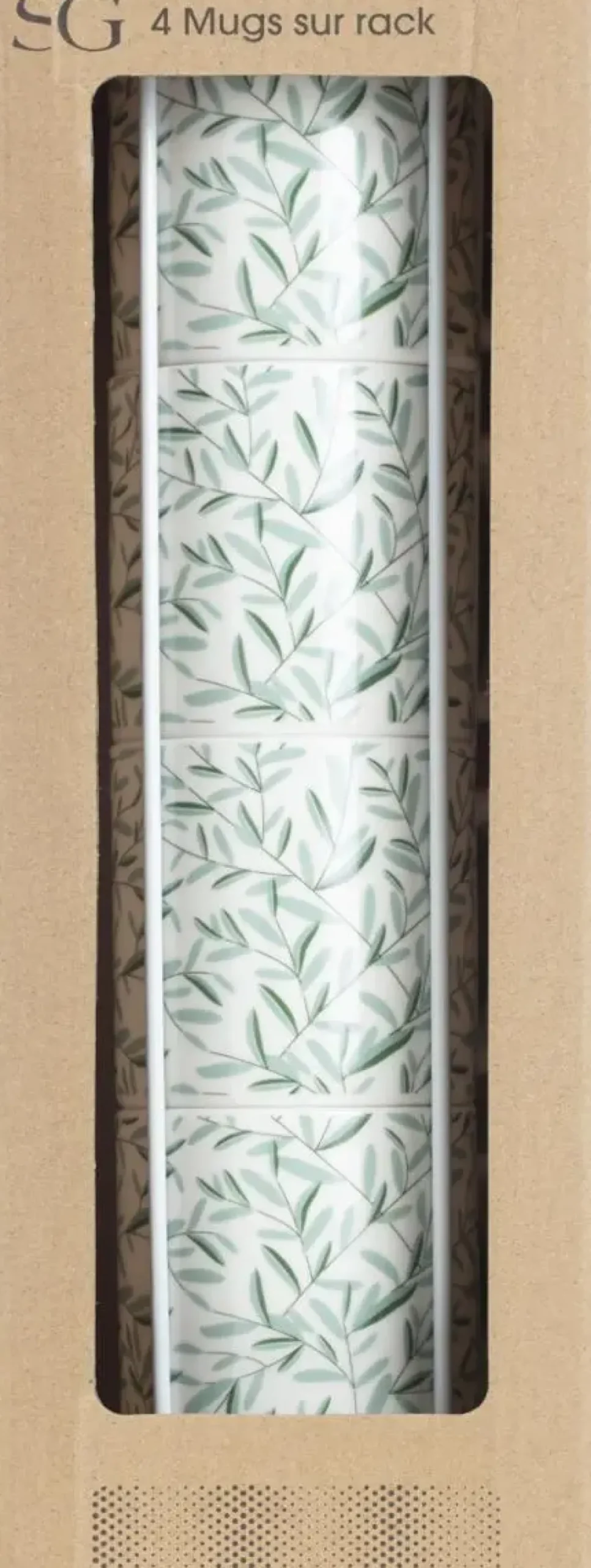 RACK 4 MUGS FLORAL GREEN 24CL