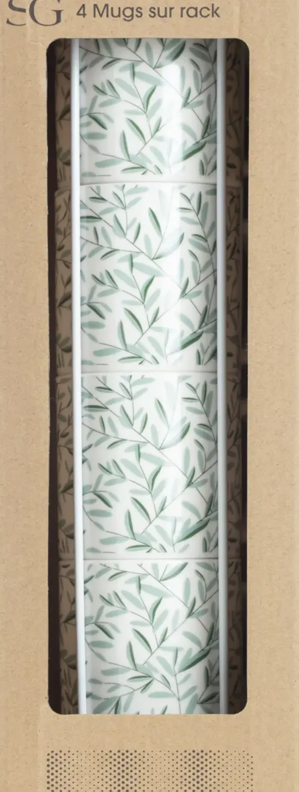 RACK 4 MUGS FLORAL GREEN 24CL