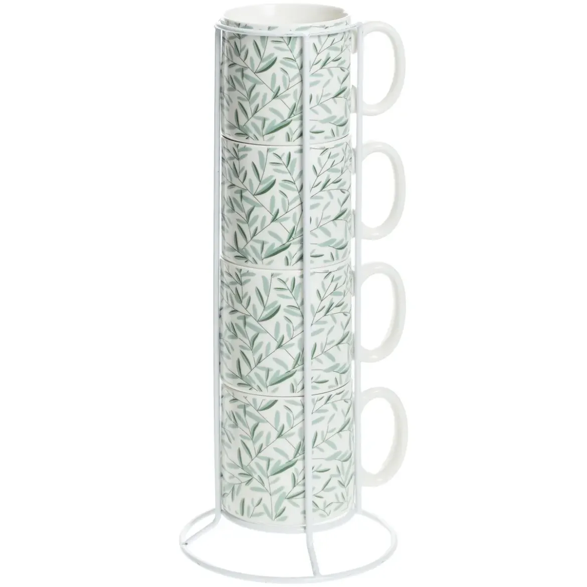 RACK 4 MUGS FLORAL GREEN 24CL