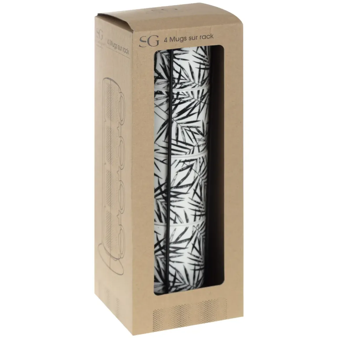 RACK 4 MUGS FLORAL GREEN 24CL