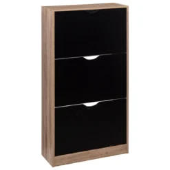 RANGE CHAUSSURES 3 TIROIRS 18 PAIRES BOIS NOIR NATUREL