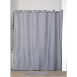 RIDEAU DE DOUCHE POLYESTER MOTIF CARRE ANNEAUX INTEGRES 180X