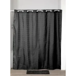RIDEAU DE DOUCHE POLYESTER MOTIF CARRE ANNEAUX INTEGRES 180X