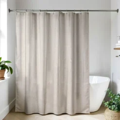 RIDEAU DE DOUCHE POLYESTER FACON LIN 180X200CM TAUPE
