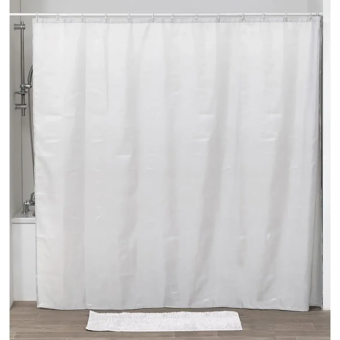 RIDEAU DE DOUCHE 240X200CM ANNEAUX BLANC