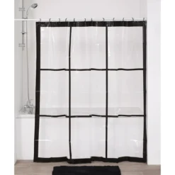 RIDEAU DE DOUCHE 180X180CM TRANSPARENT IMPRIME NEO RETRO