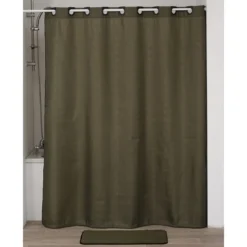 RIDEAU DOUCHE OEILLETS INTEGRES 180X200CM KAKI NOIR