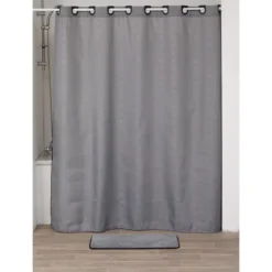RIDEAU DOUCHE OEILLETS INTEGRES 180X200CM GRIS NOIR