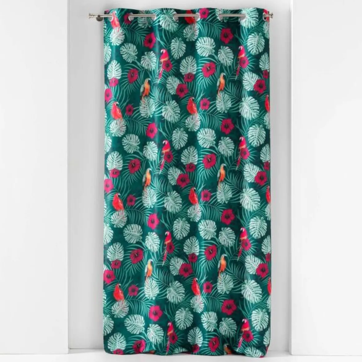 RIDEAU A OEILLETS 140X260CM IMPRIME CARACAS BLEU