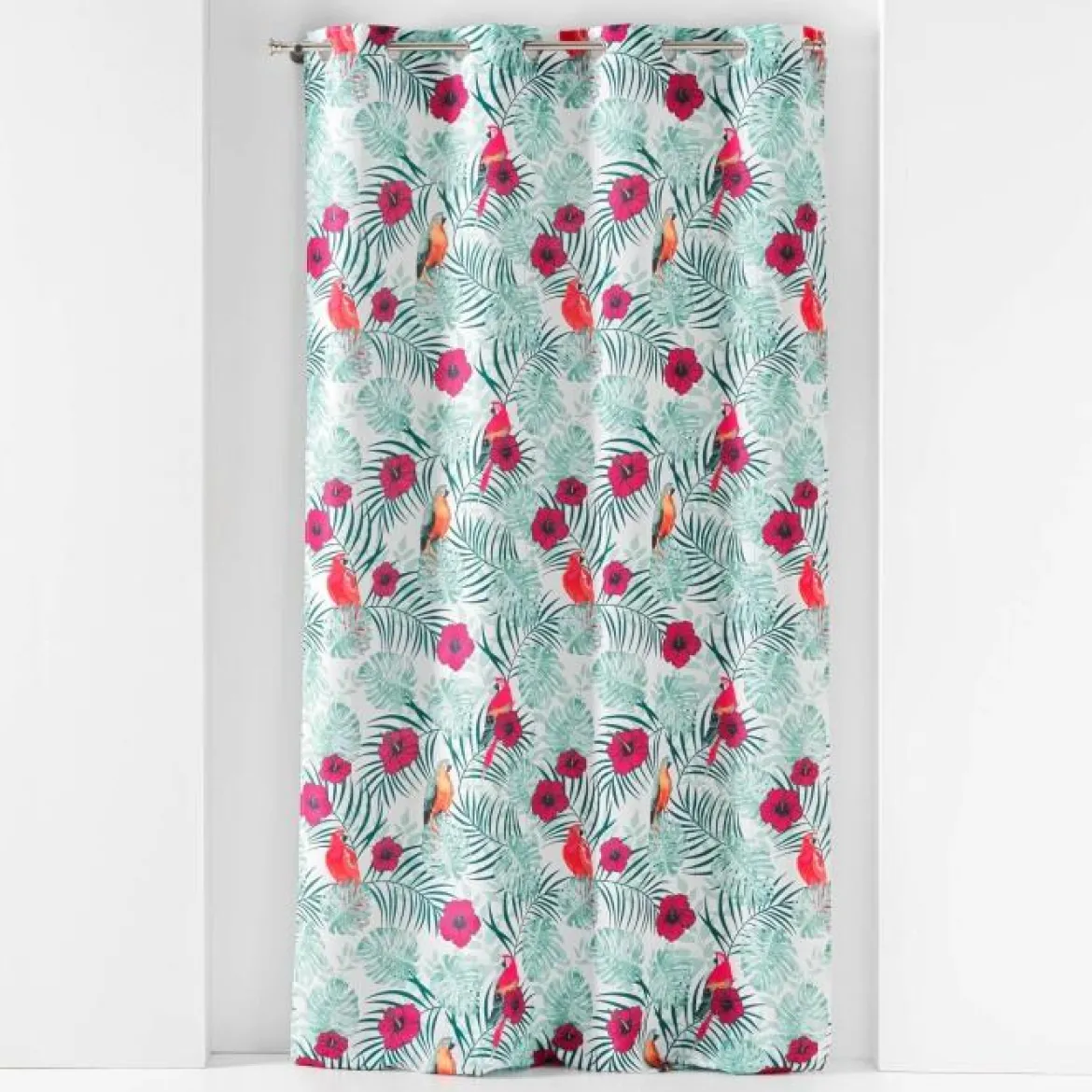 RIDEAU A OEILLETS 140X260CM IMPRIME CARACAS BLANC