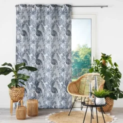 RIDEAU A OEILLETS 140X260CM JACQUARD FAGGY BLEU