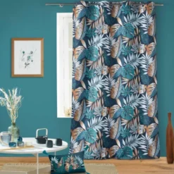 RIDEAU A OEILLETS 140 X 260 CM POLYESTER IMP ALIANOR BLEU