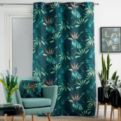 RIDEAU A OEILLETS 140X260CM POLYEST IMP BLUE GARDEN