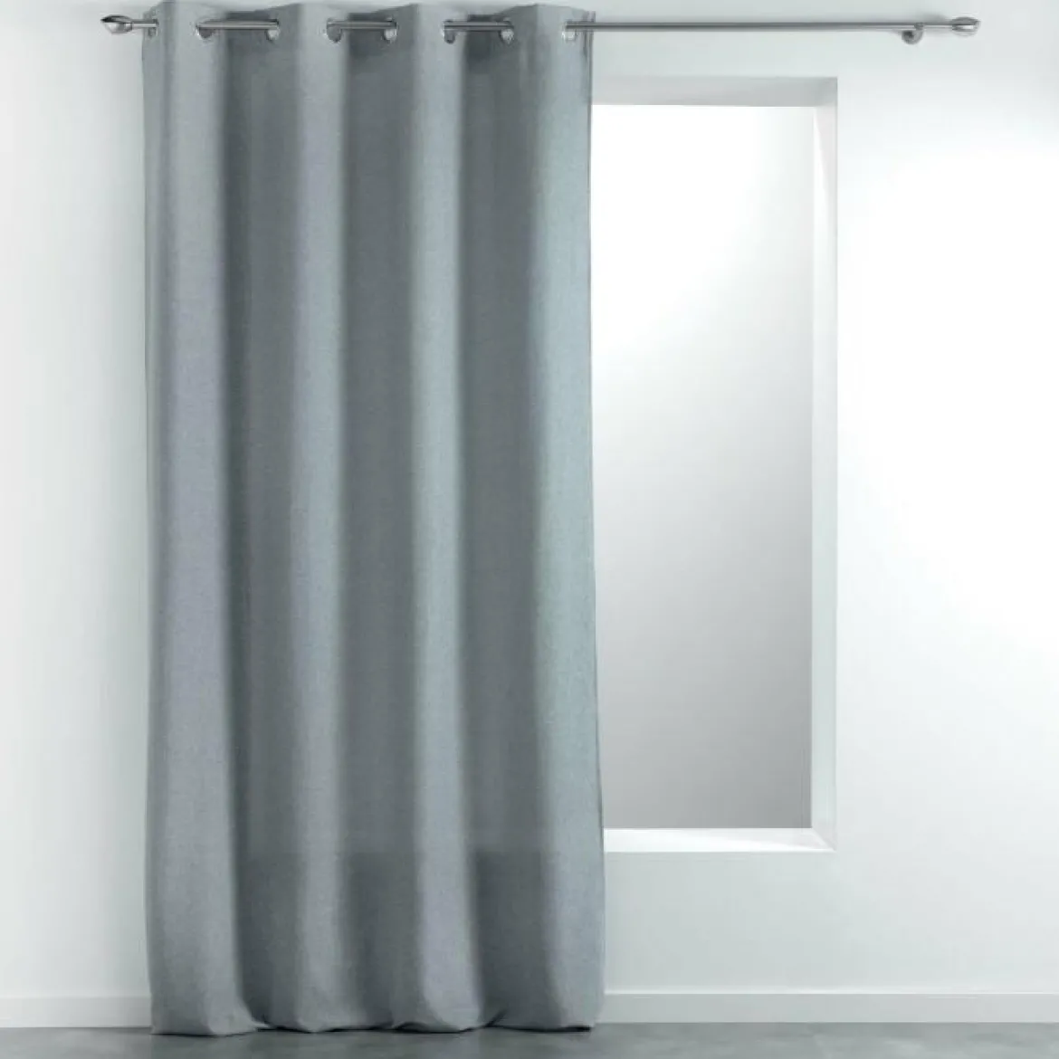 RIDEAU A OEILLETS 140X260CM TISSE UNI MELIANE GRIS