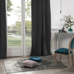 RIDEAU OCCULTANT DOLCE VELOURS A OEILLETS GRIS 140X260CM