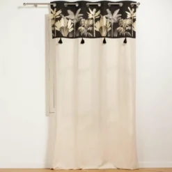 RIDEAU OEILLETS 140X240CM COTON UNI TOP POMPON KARABA