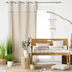 RIDEAU OEILLETS 140X240CM IMPRIME JUTE BAHINA BLANC