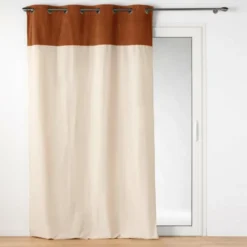 RIDEAU OEILLETS 140X240CM POLYCOTON ET BOUCLETTE TESSA CAMEL